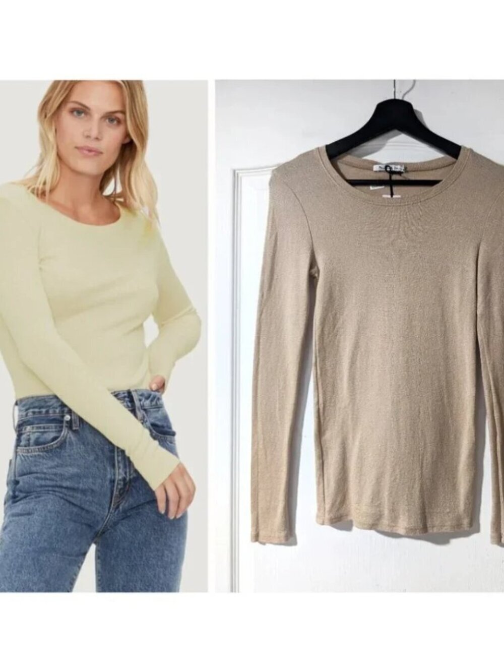 Michael Stars | Emil Long Sleeve Shine Tee In Light Gold